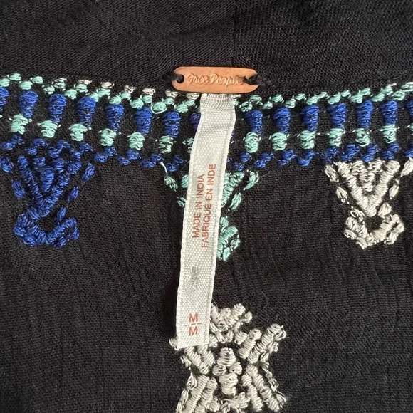 Free People Walking On A Dream Embroidered Mini Dress Black Boho Tunic Size M - Picture 6 of 13